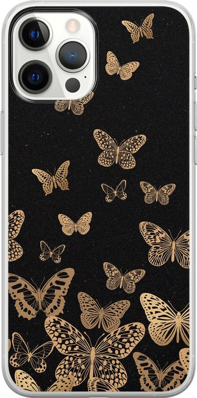 Leuke Telefoonhoesjes - Hoesje geschikt voor iPhone 12 Pro Max - Vlinders - Soft case - TPU - Print / Illustratie - Zwart
