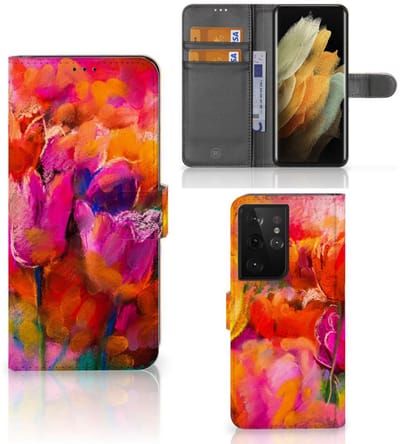 Book Case voor Hoesje Samsung Galaxy S21 Ultra Tulips