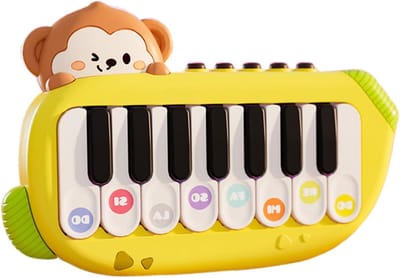 Speelgoed Piano Aap - Elektronisch Keyboard Baby - Muzikale Ontwikkeling - Verschillende Geluidseffecten - 17.3 cm - Geel