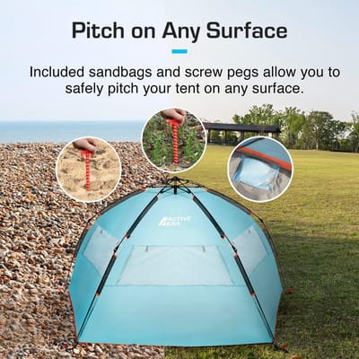 UPF 50+ Strandtent - Bescherming tegen UV-stralen - 4 persoons Tent Gemakkelijk Opvouwen Compacte Draagtas - Wind- en Zonbescherming Strand Camping incl Haringen