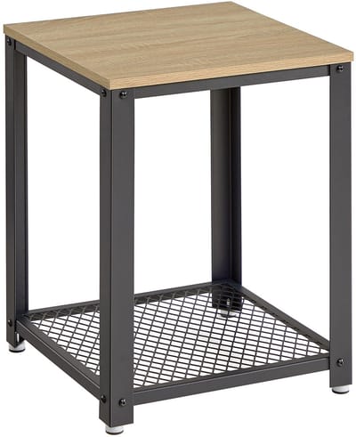 Bijzettafel, Nachtkastje - SONOMA - Industriële Stijl, Stalen Frame, Kleur: Eiken Sonoma en Zwart, Voor Woonkamer of Slaapkamer, 55 x 45 x 45 cm