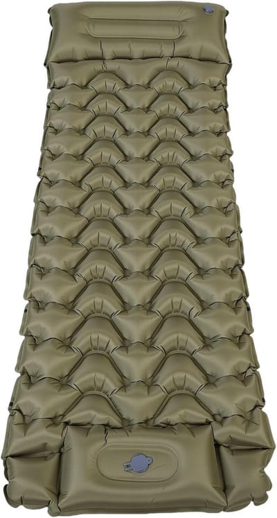 Kampeer slaapmat - Luchtbed met kussen - Buiten slapen - Ingebouwde voetpomp - 190 x 75 x 15 cm - Groen