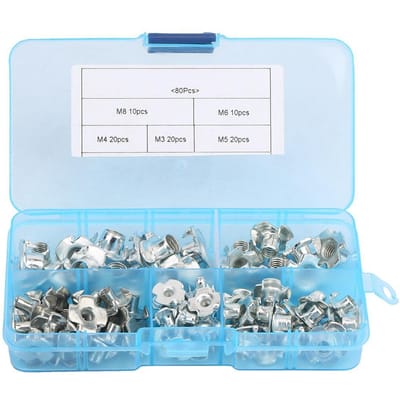 80 stuks Koolstofstaal T-moer Vierpuntig M3 4 5 6 8 T-moeren Kits Voor Houtbewerking Meubels