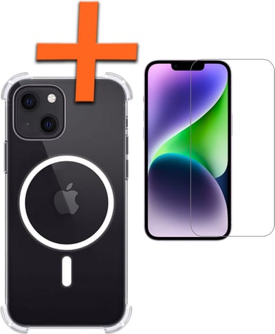 Hoes - Met Screenprotector - Geschikt voor Apple iPhone 14 Plus - Magsafe Compatible - Sterk & Shockproof - Back Cover - Shock Proof Case - Telefoon Hoes - Transparant