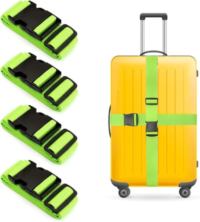 Set van 4 verstelbare bagagestraps met vaste gesp en naamplaatje, ideaal voor koffers en reistassen