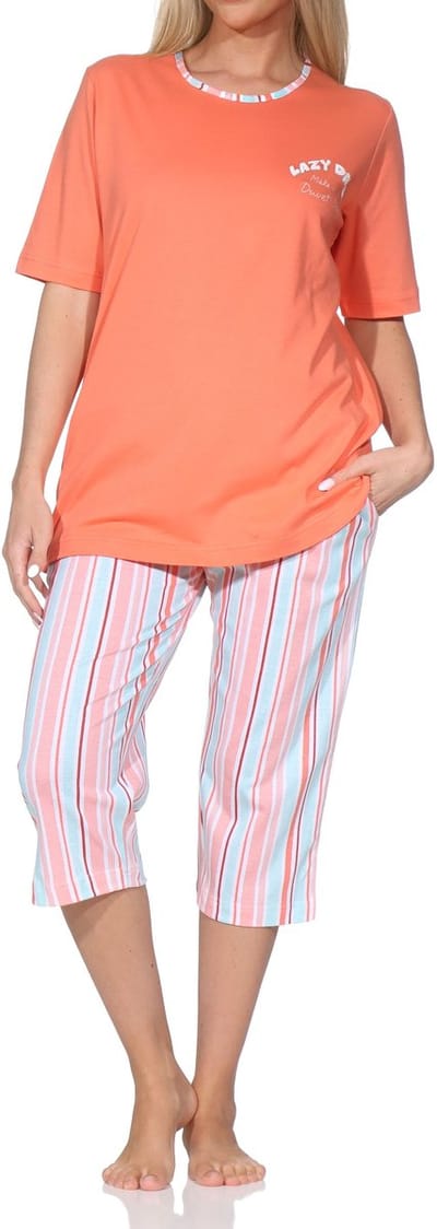 Normann dames capri pyjama met korte mouwen in elegante strepenlook – ook in grote maten