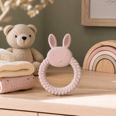 Snufie Konijn Bijtring Blush – Zachte Siliconen Bijtring voor Baby’s – BPA-vrij – Kraamcadeau & Babyshower Cadeau