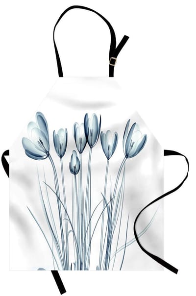 ABAKUHAUS Bloemenkeukenschort, röntgendoorlatende tulpenafbeelding, solariserende effecten, natuurgeïnspireerde visie, machinewasbaar, geen vervaging, donkerblauwgroen en wit