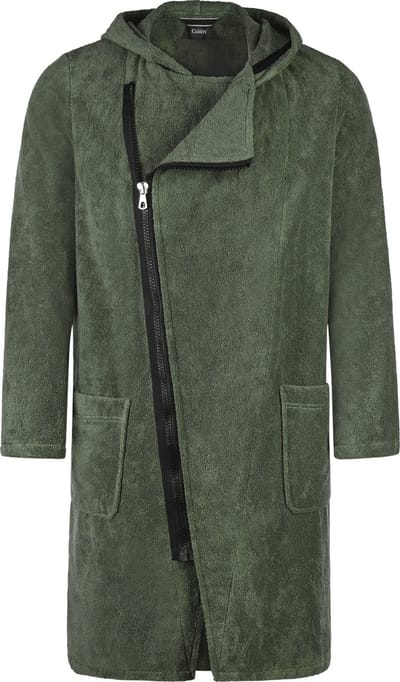 Heren badjas met rits - katoenen badjas voor heren - groene herenbadjas met ritssluiting & capuchon - premium katoen - Cawo - groen - maat S (46/48)
