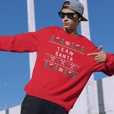 Kersttrui Candy Cane - Met tekst: Team Santa - Kleur Rood - ( MAAT XS - UNISEKS FIT ) - Kerstkleding voor Dames & Heren
