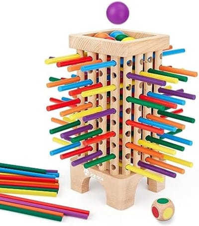 Educatief Houten Bordspel Montessori Telspel met 42 Gekleurde Staafjes en Ballen - Fijne Motoriek Ontwikkelingsspeelgoed voor Kinderen 3-6 Jaar - Familie- en Reisspel