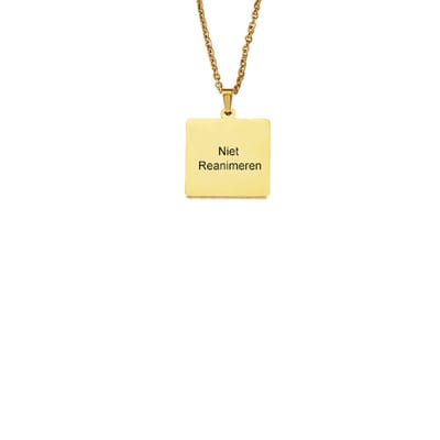 Gegraveerde Niet Reanimeren Ketting - Niet Reanimeren Penning - Do Not Resuscitate - Gegraveerd - Vierkant - Roestvrij Staal - RVS - Verstelbaar - Goudkleurig