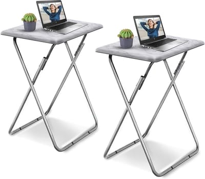 Vouwbijzettafel Set van 2 - Inklapbare Tafel voor Balkon, Tuin en Huiskamer - Wit Marmer - Compact Ontwerp (37 x 47 x 66)