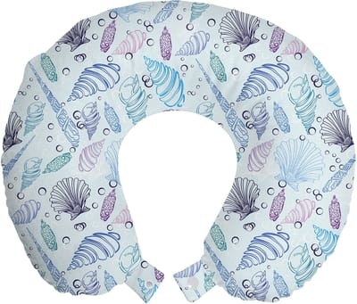 ABAKUHAUS Nautisch reiskussen met neksteun, schelpvormig bubbelpatroon, schuimrubberen reisaccessoire voor vliegtuig en auto, indigo lichtblauw paars