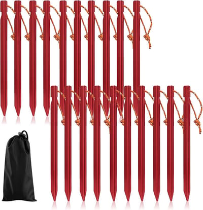 SnelShoppen - Tent Pegs 20 Stuks - 18 cm - Stormbestendige Aluminium Haringen - Stabiliteit voor Camping en Tuin - Rode Sand Pegs