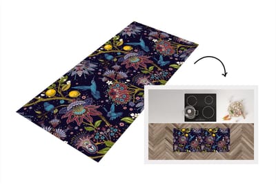Keukenloper - Loper keuken - Patronen - Vogel - Bloemen - 120x50 cm - Keukenloper vinyl
