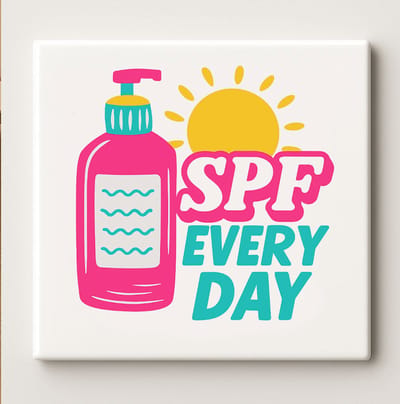 “SPF Every Day” Tegel – Leuke Huidverzorging Herinnering Keramische Tegel 15×15 cm voor Badkamer, Slaapkamer & Huisdecoratie