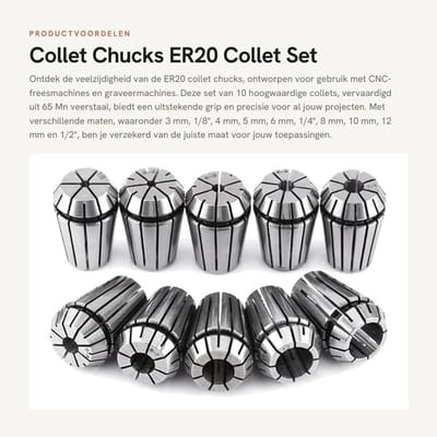 Dailygoods- Collet Chuck - Set van 10 Stuks - ER20 - Elastic Collet - CNC Frees-/Draaibank - 65Mn Veerstaal - Hoogwaardige Precisie - Collets