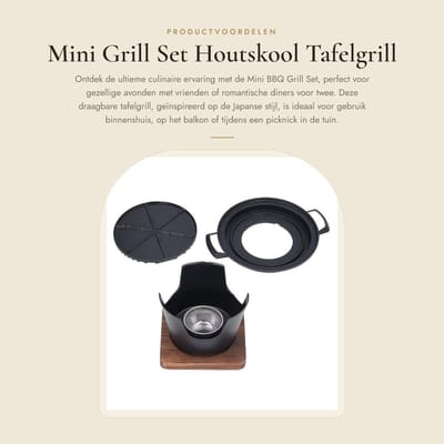 Dailygoods- Tafelgrill Draagbaar - Mini BBQ Grill Set - Houtskool Barbecue - Ronde Grill - Gegoten Aluminium - Voor 1-2 Personen