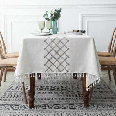 Rechthoekig tafelkleed - Keukentextiel decoratie - Dineren binnen buiten - Hittebestendig polyester - 140 x 260 cm - Wit