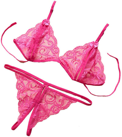 Lingeriesetje - Sexy lingerie - Peek a boo string - One size - Kanten lingerie - Kant - Pink - Erotiek - Sexy string - Erotiek
