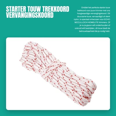 Dailygoods - Starter Touw Trekkoord - Vervangingskoord Trimmer - Duurzaam Nylon - 5.0mm / 10m - Slijtvast en Betrouwbaar