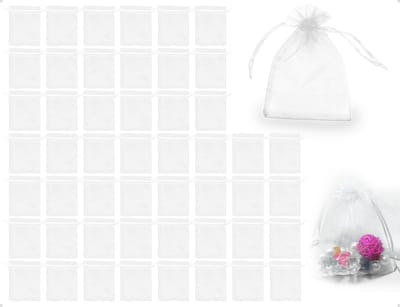 Dailygoods- Organza-zakjes 50 stuks - Kleine sieraden/zorgzakjes - Lavendelzakjes - Bruiloftszakjes - Snoepzakjes met trekkoord - 8 x 10 cm, duurzaam nylon - Sieradenzakjes
