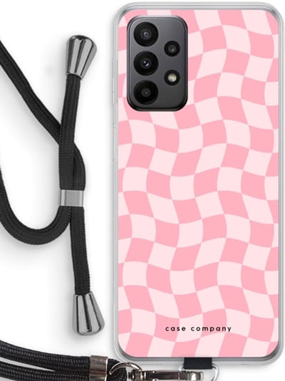 Case Company® - Hoesje met koord geschikt voor Samsung Galaxy A23 hoesje met Koord - Grid Roos - Telefoonhoesje met Zwart Koord - Bescherming aan alle Kanten en Over de Schermrand