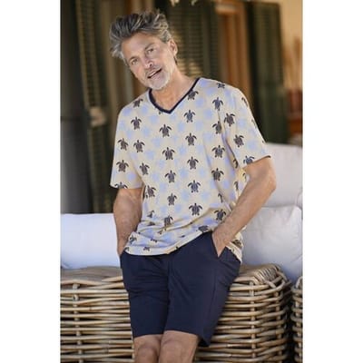 Ringella Katoenen heren shortama schildpad Beige man 46
