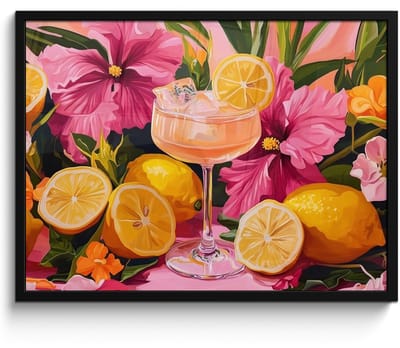Poster in lijst - Fotolijst 70x50 cm - Posters - Drink - Bloemen - Yellow - Posterlijst zwart - Decoratie - Wanddecoratie woonkamer - Muurdecoratie slaapkamer