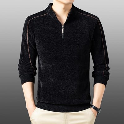 Heren Velvet Chenille Heren Trui Winter Nieuw Heren Halve Rits Verdikte Warme T-shirt Effen Kleur Onderhemd XXXXL gray