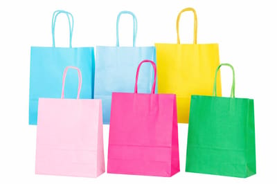 48 Kleine Papieren Cadeautasjes met Handvat 16x8x22cm – Mix Kleuren Roze Blauw Geel Groen – Kraft Cadeautasjes met Gedraaide Handgrepen – Uitdeelzakjes voor Verjaardag, Feest, Huwelijk & Kerst
