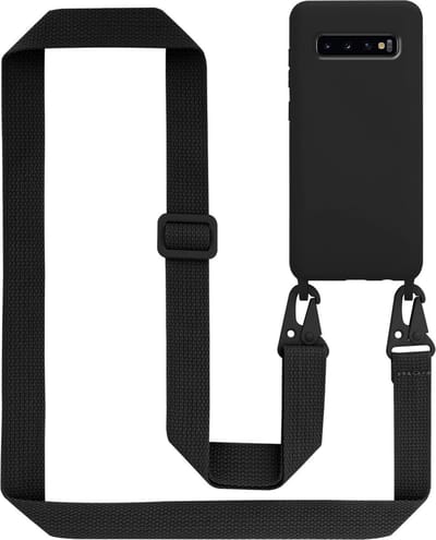 Cadorabo Mobiele telefoon ketting geschikt voor Samsung Galaxy S10 4G in LIQUID ZWART - Silicone beschermhoes met lengte verstelbare koord riem