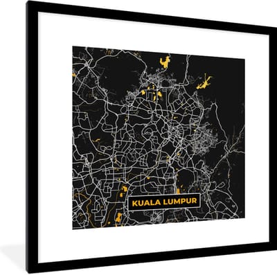 Fotolijst incl. Poster - Kuala Lumpur - Stadskaart - Plattegrond - Goud - Kaart - 40x40 cm - Posterlijst