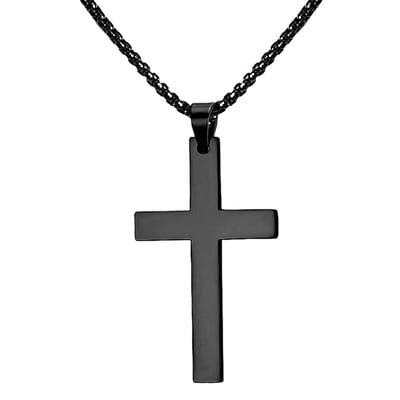 Fako Bijoux - Ketting Met Kruisje DLX - Kruis - 30x53mm - Stainless Steel - RVS - Staal - Zwart