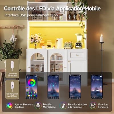 STILVORA Keukenkast - Hoogkast Met Glazen Schuifdeuren En App-Bedienbare LED-Verlichting - Verstelbare Planken En Lade - MDF - 120x35x167 cm - Wit