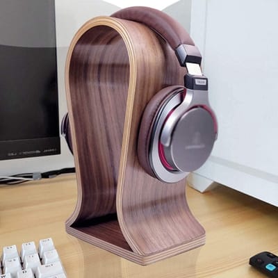 Koptelefoon Houder - Headset Stand - Bureau Organisatie - Massief Hout - 15 x 10 x 25cm - Houtkleur