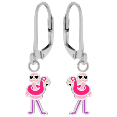 WeLoveSilver - Zilveren kinderoorbellen - Flamingo & hartjesbril