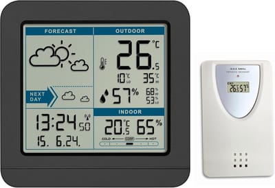 Weerstation Draasloos Binnen/Buiten - Weerstation - Zwart - Draadloze Buiten- en Binnenmeting - Alarm met Sluimerfunctie - Voor Thuisgebruik