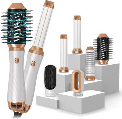 6-in-1 Haarstyler met Ronde Borstel en Föhn - Voor Slepen, Drogen en Volume