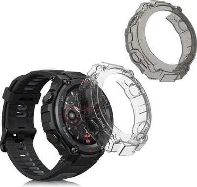 kwmobile 2x Hoes voor geschikt voor Huami Amazfit T-Rex / T-Rex Pro - Siliconenhoes voor sporthorloge zwart / transparant
