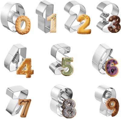Dailygoods - Prasacco Set van 10 cijfers, 0-9 roestvrij staal, digitale koekjessnijders, multifunctionele cijfers, uitsteekvormen voor koekjes, cake, fondant, doe-het-zelf bakvorm (zilver)