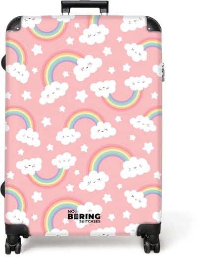 NoBoringSuitcases.com® - Koffer groot - Reiskoffer lichtgewicht - Regenbogen - Wolken - Gezichten - Rolkoffer met 4 wielen - Grote trolley XL - 98 liter bagage