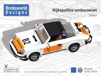 Bricksworld BOC-POR-RP Bricksworld Rijkspolitie ombouwkit voor LEGO® 10295 Porsche 911 Targa. Samengesteld uit originele nieuwe LEGO® onderdelen.