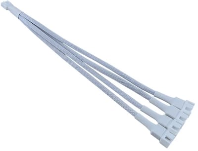 Nereb - PC Fan Splitter Kabel 1 Naar 4 – 4-Pin PWM / 3-Pin – 26 cm – Verlengkabel voor PC Ventilatoren – Wit – Voor Behuizing en CPU Koeling
