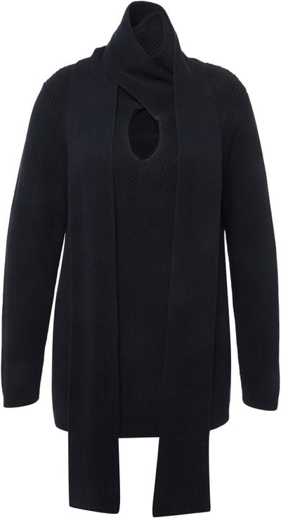 Ulla Popken - Dames - Pullover gebreide sjaal V-hals lange mouw - Marine - Maat 42+