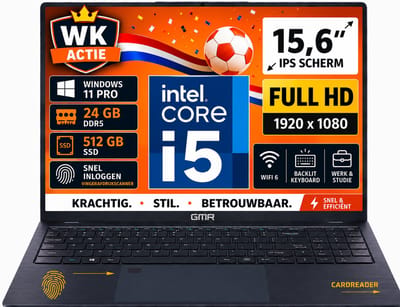 GMR Laptop 15.6 Inch Full HD IPS Scherm | Intel Core i5 | 24GB DDR5 RAM | 512GB SSD | Windows 11 Pro | Zakelijke Laptop | Werk Laptop | Studenten Laptop | Thuiswerk Laptop | Office Laptop | Kantoor Laptop