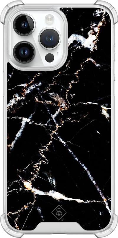 Casimoda® hoesje - Geschikt voor iPhone 14 Pro Max - Marmer Zwart - Shockproof case - Extra sterk - TPU/polycarbonaat - Zwart, Transparant
