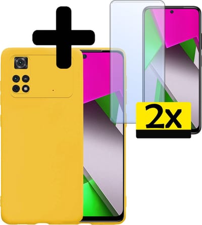Hoesje - Met 2x Screenprotector - Geschikt voor Xiaomi Poco X4 Pro 5G - Sterk & Shockproof - Back Cover - Siliconen Case - Telefoon Hoes - Telefoonhoesjes - Geel