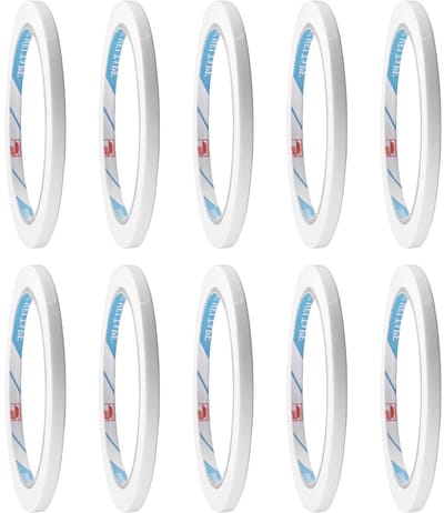 Dubbelzijdige Plakband, Wit, 10 Rollen, 5 mm x 15 m, Dunne Hechting voor Creatieve Projecten, Scrapbooking, Cadeauverpakking en Kantoor, Sterke Hechting en Veelzijdig Gebruik